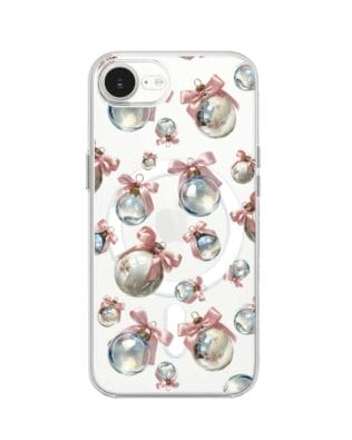 Etui do iPhone 16e z MagSafe przeźroczyste, silikonowe Flexi, Przytulne święta, Pastelowe bombki