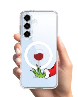 Etui do Samsung Galaxy S24 FE z MagSafe przeźroczyste, silikonowe Flexi, Zielony psotnik z lampką wina