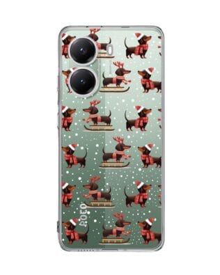 Etui do Xiaomi POCO X7 Pro przeźroczyste, silikonowe Flexi, Przytulne święta, Jamniki na saniach