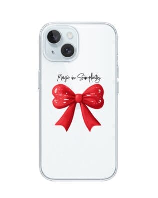 Etui do iPhone 15 przeźroczyste, silikonowe Flexi, Przytulne święta, Czerwona kokarda