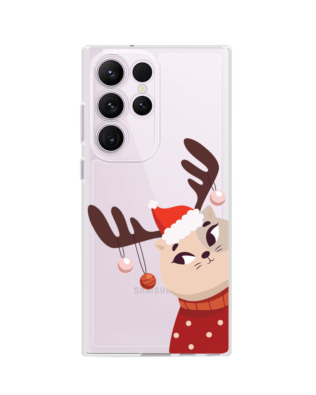 Etui do Samsung Galaxy S23 Ultra przeźroczyste, silikonowe Flexi, Kotek przebrany za reniferka