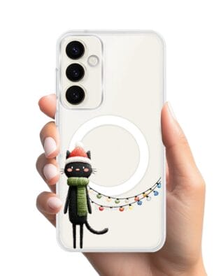 Etui do Samsung Galaxy S23 Plus z MagSafe przeźroczyste, silikonowe Flexi, Przytulne święta, Kot przebrany za elfa