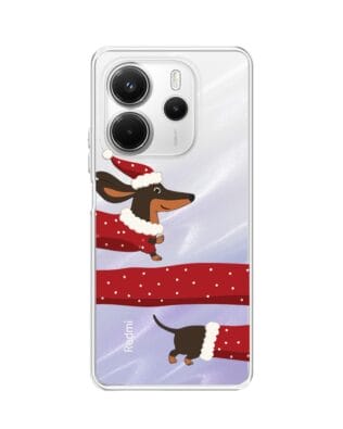 Etui do Xiaomi Redmi Note 14 4G przeźroczyste, silikonowe Flexi, Przytulne święta, świąteczny jamnik