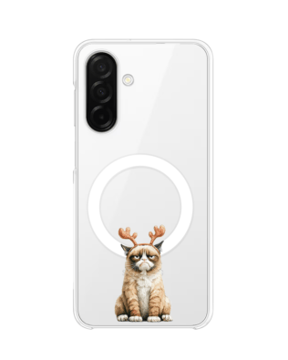 Etui do Samsung Galaxy A26 5G z MagSafe przeźroczyste, silikonowe Flexi, Przytulne święta, Kot który nie chciał być reniferem
