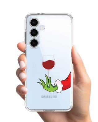 Etui do Samsung Galaxy S24 FE przeźroczyste, silikonowe Flexi, Zielony psotnik z lampką wina