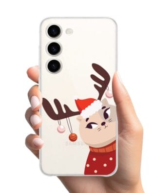 Etui do Samsung Galaxy S23 Plus przeźroczyste, silikonowe Flexi, Kotek przebrany za reniferka