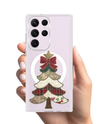 Etui do Samsung Galaxy S23 Ultra z MagSafe przeźroczyste, silikonowe Flexi, Przytulne święta, Kraciasta choinka