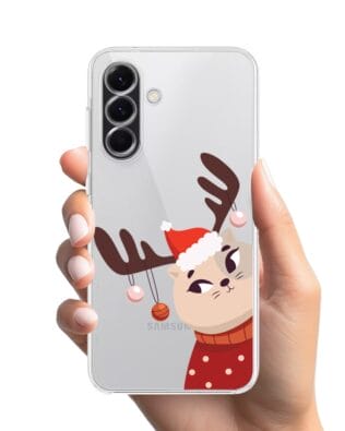 Etui do Samsung Galaxy A56 5G przeźroczyste, silikonowe Flexi, Kotek przebrany za reniferka