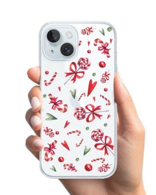Etui do iPhone 15 przeźroczyste, silikonowe Flexi, Cukierki świąteczne