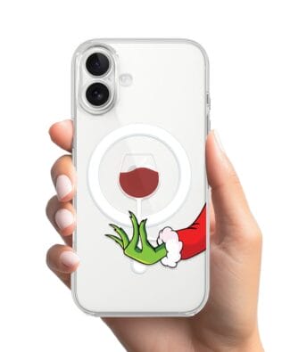 Etui do iPhone 17 z MagSafe przeźroczyste, silikonowe Flexi, Zielony psotnik z lampką wina