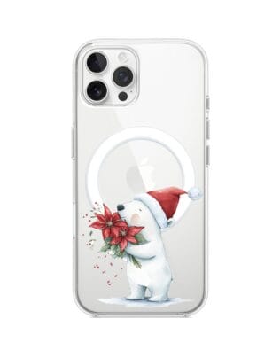 Etui do iPhone 12 Pro z MagSafe przeźroczyste, silikonowe Flexi, Przytulne święta, Miś świąteczny