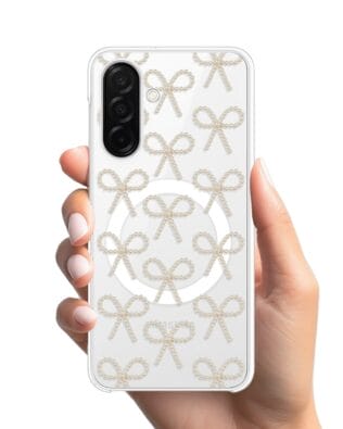 Etui do Samsung Galaxy A26 5G z MagSafe przeźroczyste, silikonowe Flexi, Przytulne święta, złote kokardki