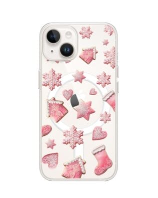 Etui do iPhone 13 Mini z MagSafe przeźroczyste, silikonowe Flexi, Przytulne święta, Różowe pierniczki