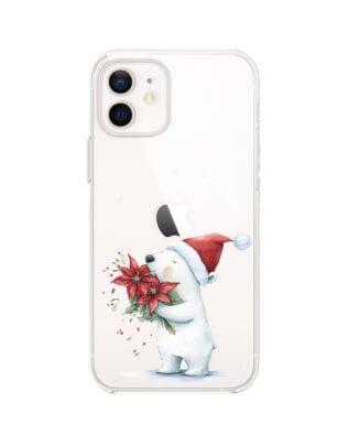 Etui do iPhone 12 przeźroczyste, silikonowe Flexi, Przytulne święta, Miś świąteczny