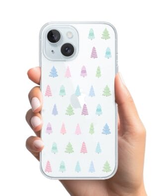 Etui do iPhone 15 Plus przeźroczyste, silikonowe Flexi, Pastelowe choinki