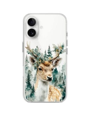 Etui do iPhone 16 Plus przeźroczyste, silikonowe Flexi, Przytulne święta, Leśny jelonek
