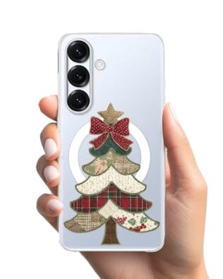 Etui do Samsung Galaxy S25 z MagSafe przeźroczyste, silikonowe Flexi, Przytulne święta, Kraciasta choinka