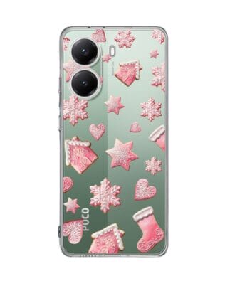 Etui do Xiaomi POCO X7 Pro przeźroczyste, silikonowe Flexi, Przytulne święta, Różowe pierniczki