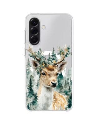 Etui do Samsung Galaxy A56 5G z MagSafe przeźroczyste, silikonowe Flexi, Przytulne święta, Leśny jelonek