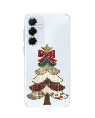 Etui do Samsung Galaxy A55 5G przeźroczyste, silikonowe Flexi, Przytulne święta, Kraciasta choinka