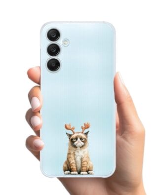 Etui do Samsung Galaxy M35 5G przeźroczyste, silikonowe Flexi, Przytulne święta, Kot który nie chciał być reniferem