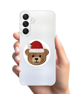Etui do Samsung Galaxy A25 5G z MagSafe przeźroczyste, silikonowe Flexi, Przytulne święta, Miś mikołajek