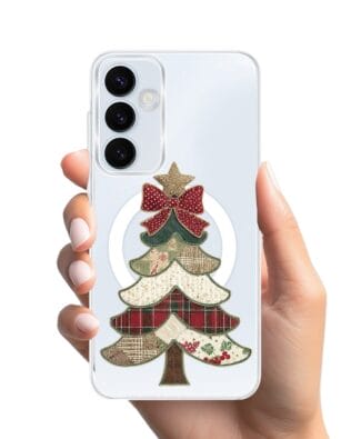 Etui do Samsung Galaxy A55 5G z MagSafe przeźroczyste, silikonowe Flexi, Przytulne święta, Kraciasta choinka