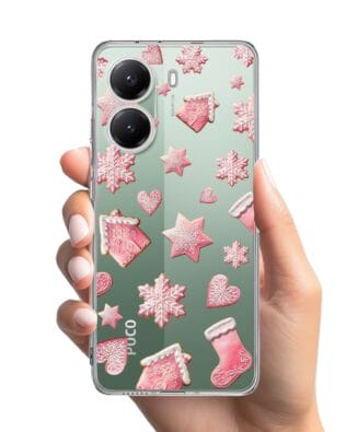 Etui do Xiaomi POCO X7 Pro przeźroczyste, silikonowe Flexi, Przytulne święta, Różowe pierniczki