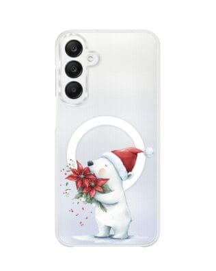 Etui do Samsung Galaxy A25 5G z MagSafe przeźroczyste, silikonowe Flexi, Przytulne święta, Miś świąteczny