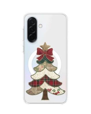 Etui do Samsung Galaxy A36 5G z MagSafe przeźroczyste, silikonowe Flexi, Przytulne święta, Kraciasta choinka