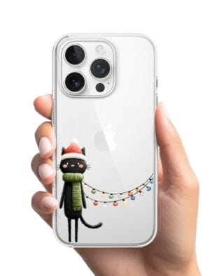 Etui do iPhone 14 Pro przeźroczyste, silikonowe Flexi, Przytulne święta, Kot przebrany za elfa