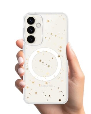 Etui do Samsung Galaxy S23 FE 5G z MagSafe przeźroczyste, silikonowe Flexi, Zimowa magia, Złote gwiazdki