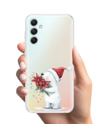 Etui do Samsung Galaxy A34 5G przeźroczyste, silikonowe Flexi, Przytulne święta, Miś świąteczny