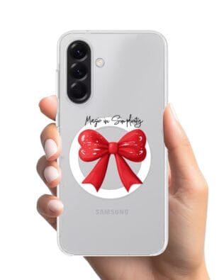 Etui do Samsung Galaxy A56 5G z MagSafe przeźroczyste, silikonowe Flexi, Przytulne święta, Czerwona kokarda