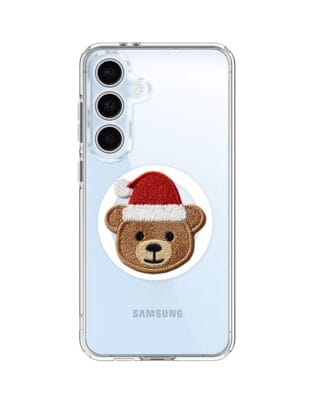 Etui do Samsung Galaxy S24 FE z MagSafe przeźroczyste, silikonowe Flexi, Przytulne święta, Miś mikołajek