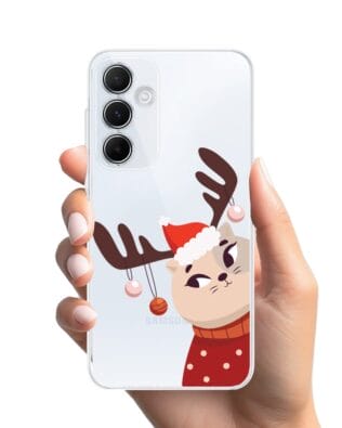 Etui do Samsung Galaxy A55 5G przeźroczyste, silikonowe Flexi, Kotek przebrany za reniferka