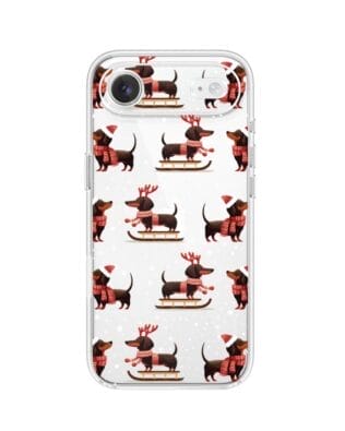 Etui do iPhone Air przeźroczyste, silikonowe Flexi, Przytulne święta, Jamniki na saniach