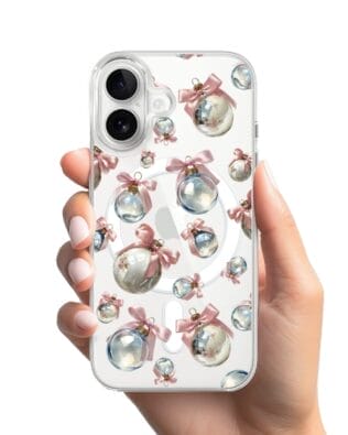 Etui do iPhone 16 Plus z MagSafe przeźroczyste, silikonowe Flexi, Przytulne święta, Pastelowe bombki