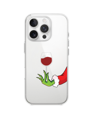 Etui do iPhone 16 Pro, zielony psotnik z lampką wina, przeźroczyste