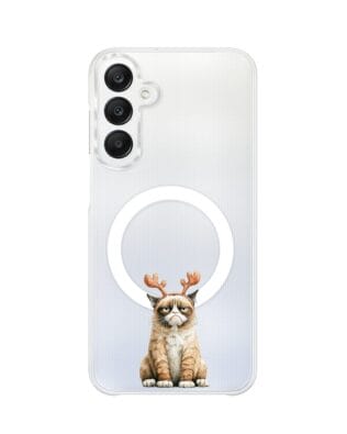 Etui do Samsung Galaxy A25 5G z MagSafe przeźroczyste, silikonowe Flexi, Przytulne święta, Kot który nie chciał być reniferem
