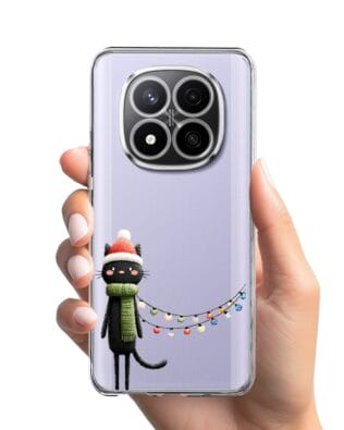 Etui do Xiaomi Redmi Note 14 Pro 4G przeźroczyste, silikonowe Flexi, Przytulne święta, Kot przebrany za elfa
