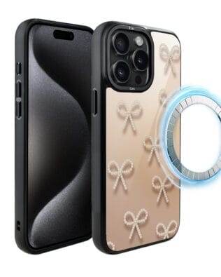 Etui do iPhone 15 Pro Max IBIZU DropGuard Matt z MagSafe, Zimowa magia, Perłowe kokardki