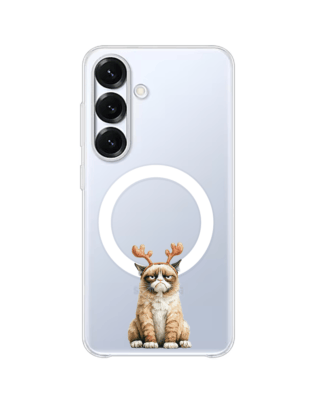 Etui do Samsung Galaxy S25 Plus z MagSafe przeźroczyste, silikonowe Flexi, Przytulne święta, Kot który nie chciał być reniferem