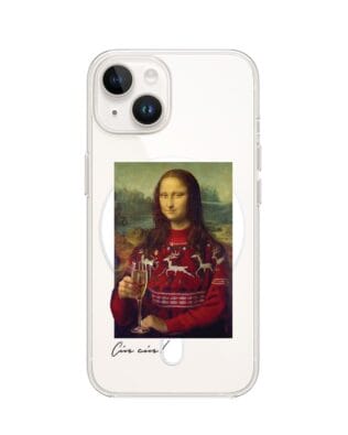 Etui do iPhone 13 Mini z MagSafe przeźroczyste, silikonowe Flexi, Mona Lisa z szampanem
