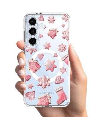 Etui do Samsung Galaxy S24 FE z MagSafe przeźroczyste, silikonowe Flexi, Przytulne święta, Różowe pierniczki