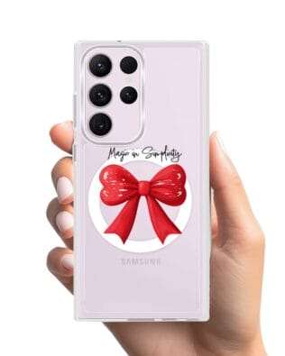 Etui do Samsung Galaxy S23 Ultra z MagSafe przeźroczyste, silikonowe Flexi, Przytulne święta, Czerwona kokarda