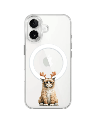 Etui do iPhone 16 Plus z MagSafe przeźroczyste, silikonowe Flexi, Przytulne święta, Kot który nie chciał być reniferem