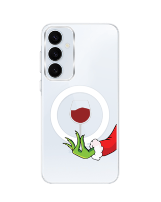 Etui do Samsung Galaxy A55 5G z MagSafe przeźroczyste, silikonowe Flexi, Zielony psotnik z lampką wina