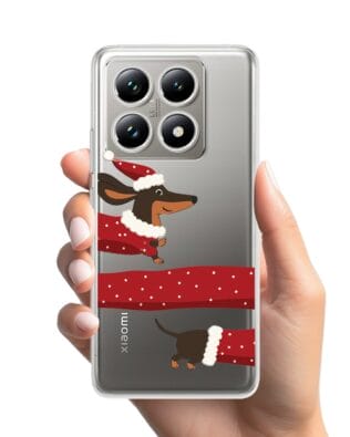 Etui do Xiaomi 14T Pro przeźroczyste, silikonowe Flexi, Przytulne święta, świąteczny jamnik