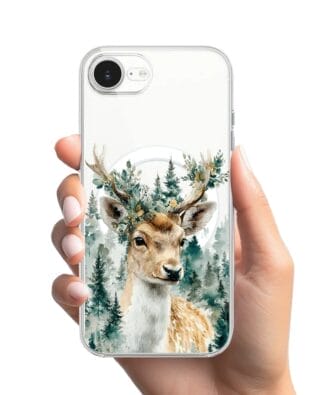 Etui do iPhone 16e z MagSafe przeźroczyste, silikonowe Flexi, Przytulne święta, Leśny jelonek